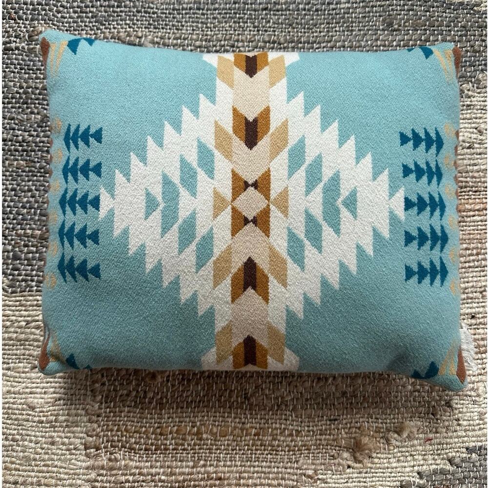 Vintage Rancho Arroyo Aqua Wool Pillow Southwestern throw blue beige 16x13”